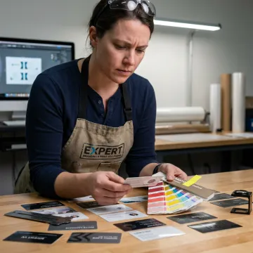 Designer reviewing business card proofs
