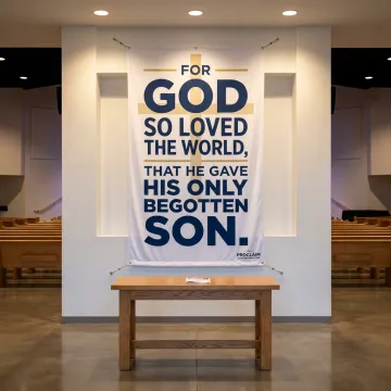 Custom church banner on sanctuary wall