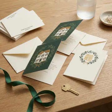 Real estate holiday cards on a desk