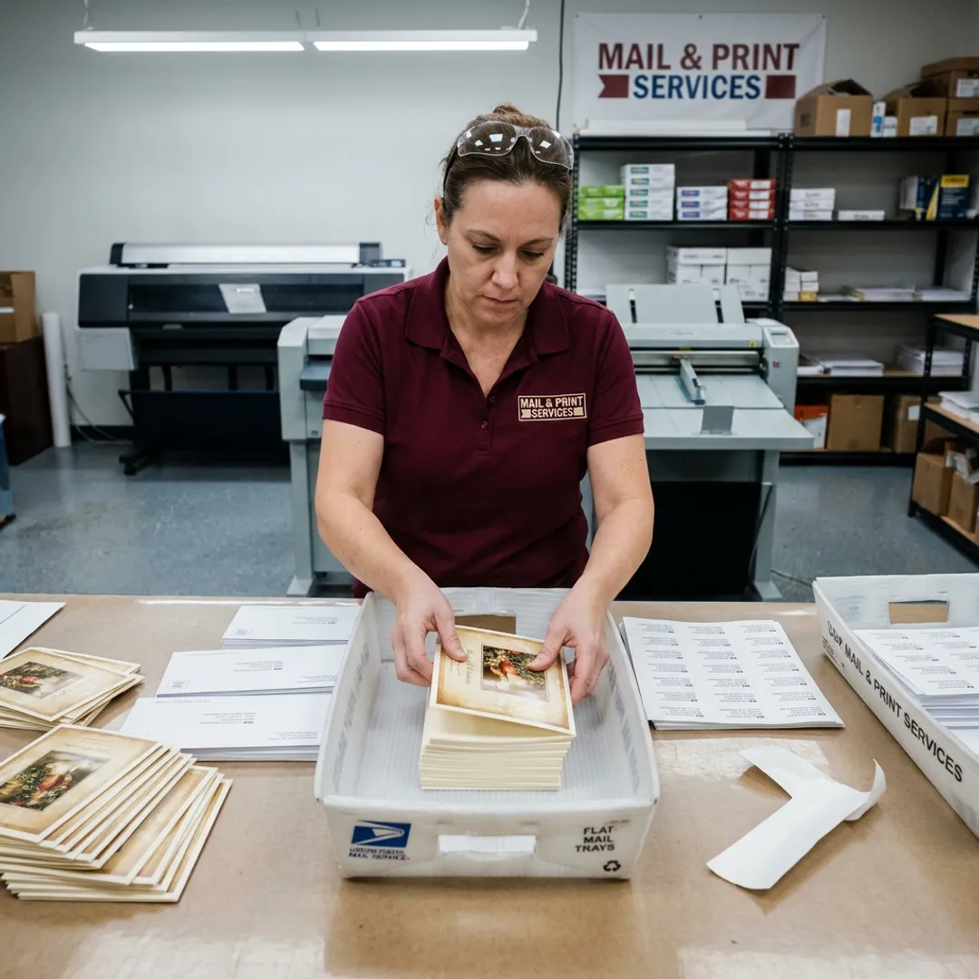 Holiday cards being prepared for mailing