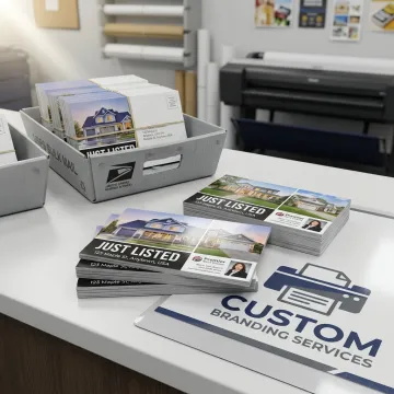 Just Listed real estate postcards ready for mailing
