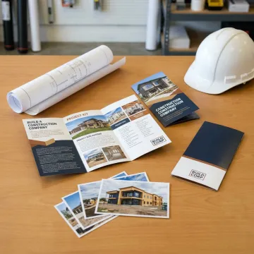 Construction tri-fold brochures on a desk