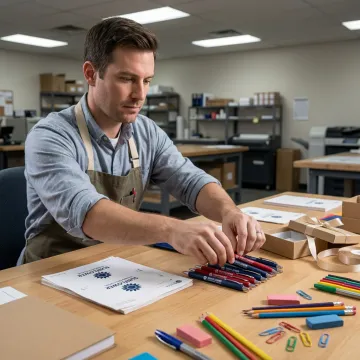 Custom pens being prepared for teacher gift sets
