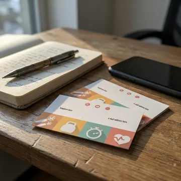 Sales representative business cards on a desk