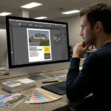 Designer preparing real estate flyer for print