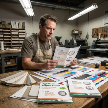 Designer reviewing brochure proofs