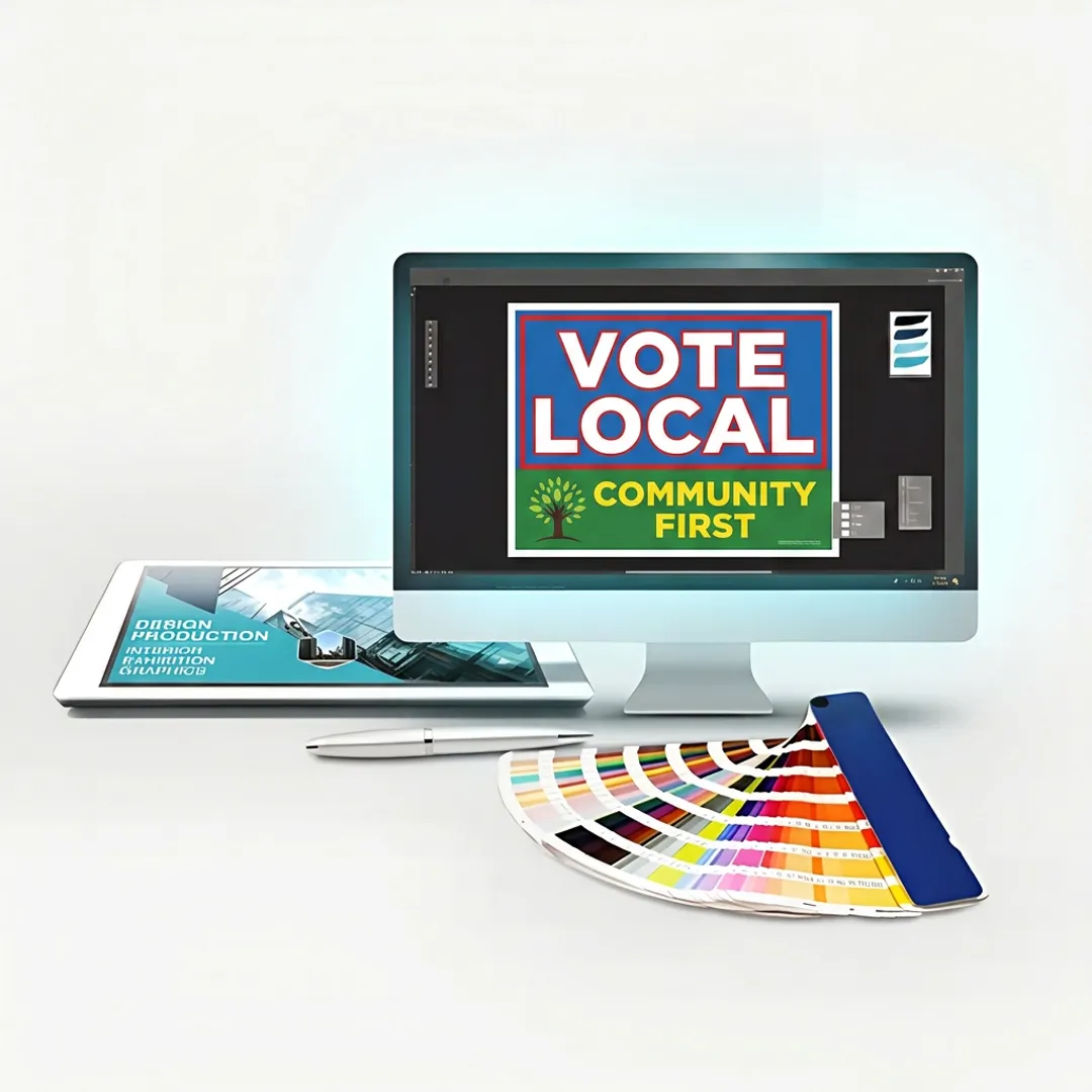 Designer preparing custom yard sign artwork