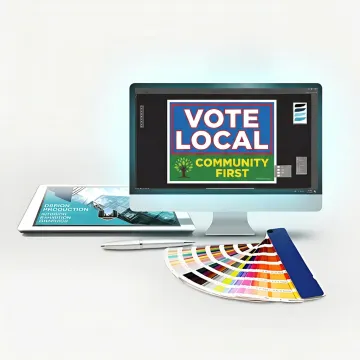 Designer preparing custom yard sign artwork