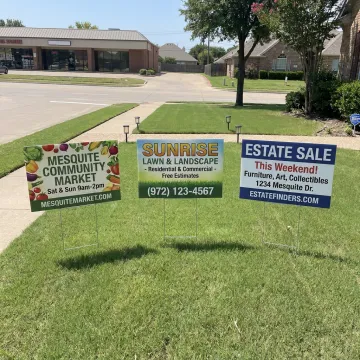 Custom yard signs displayed in Mesquite lawns