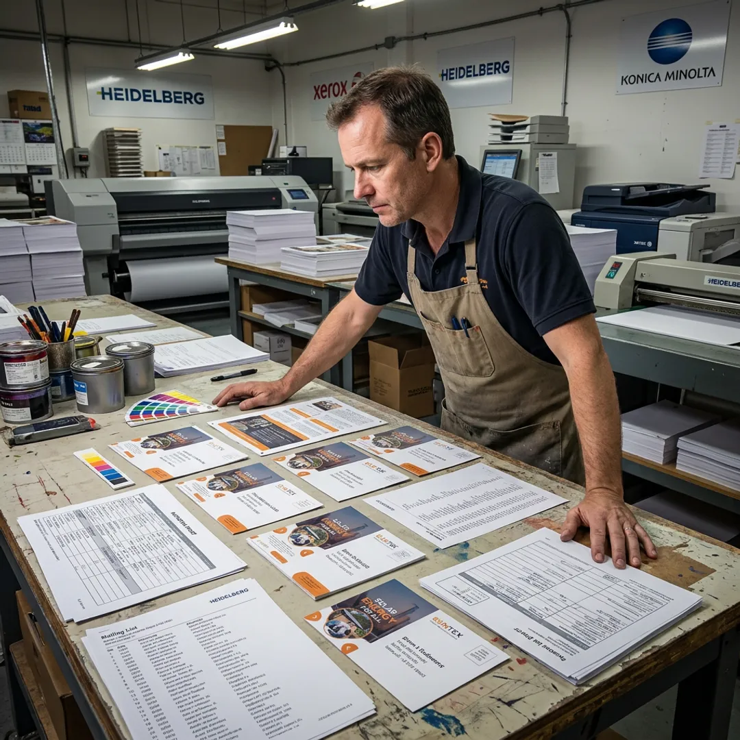 Print specialist reviewing variable data mail proofs