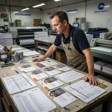 Print specialist reviewing variable data mail proofs