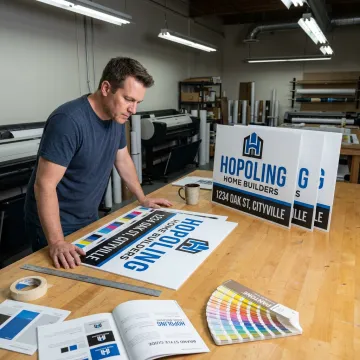 Designer reviewing builder yard sign proof