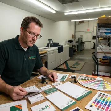 Designer reviewing custom stationery proofs