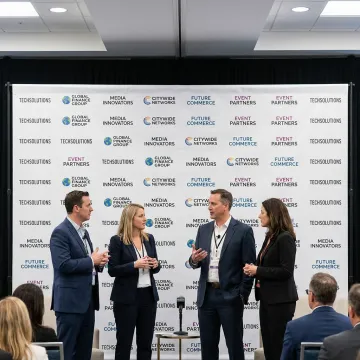 Custom logo backdrop banner at a branded event