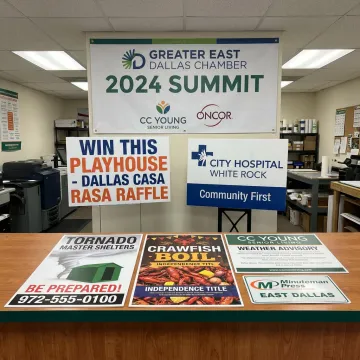 Custom event banners and signs on display