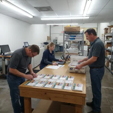Direct mail postcards being prepared for mailing