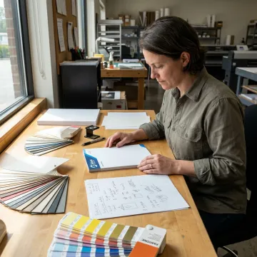 Designer reviewing a custom notepad proof