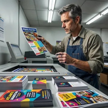 Colorful custom flyers being printed
