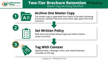 Three-step brochure retention policy process for archiving master copies