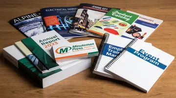 Sample Minuteman Press Jacksonville booklets showing catalogs programs and manuals