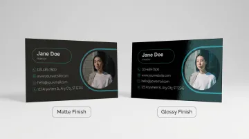 Glossy business card with vibrant property photo showing color saturation