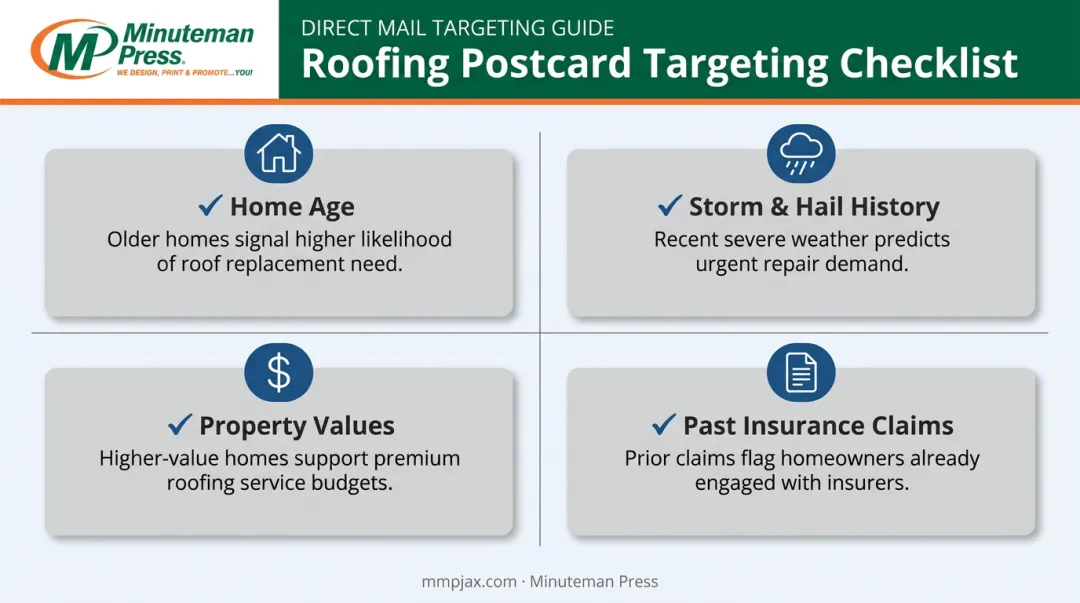 Four homeowner targeting criteria for roofing direct mail campaigns