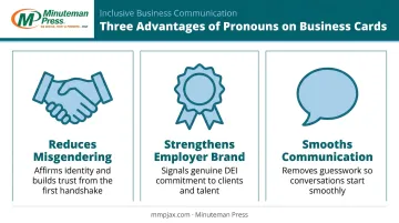 Three key benefits of adding pronouns to business cards infographic