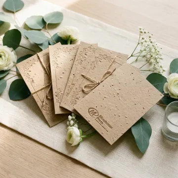 Wedding planner displaying plantable seed paper cards as favors