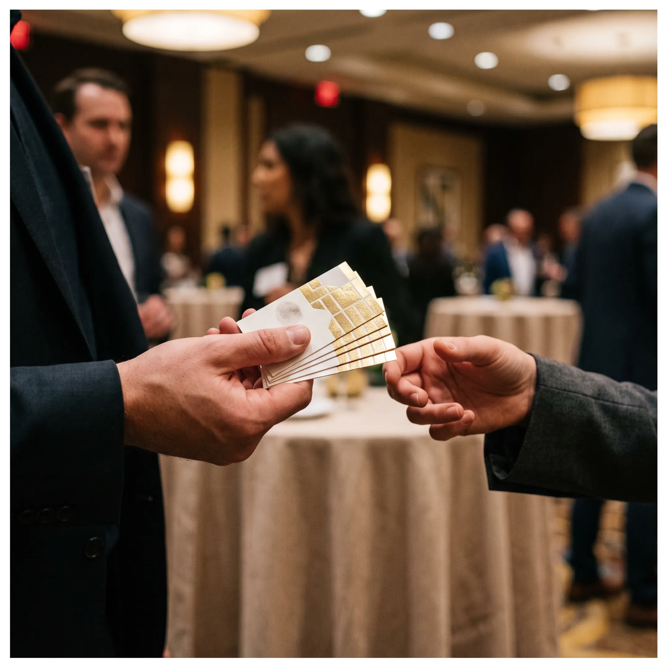 Luxury service professional displaying gold business cards