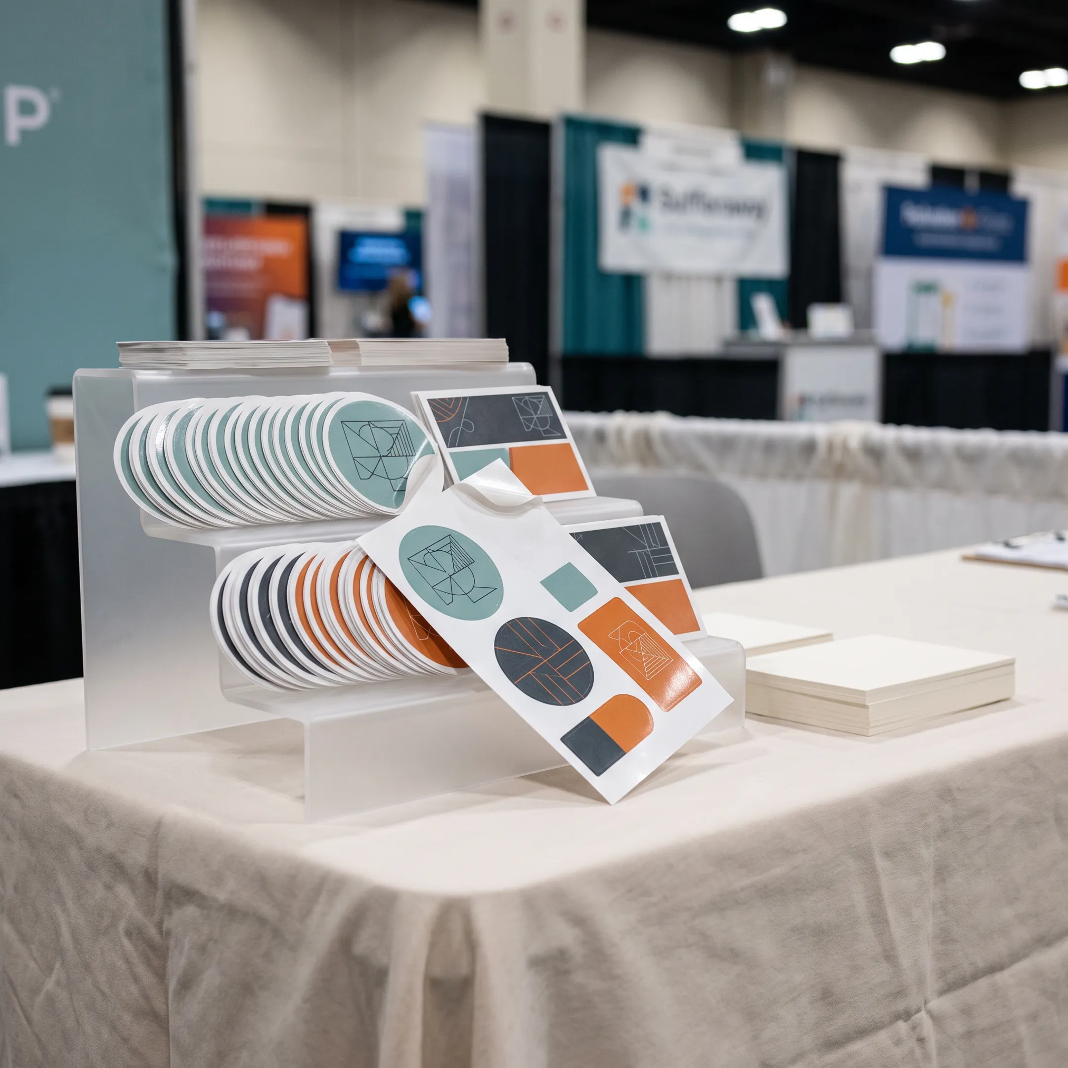 Trade show business card stickers