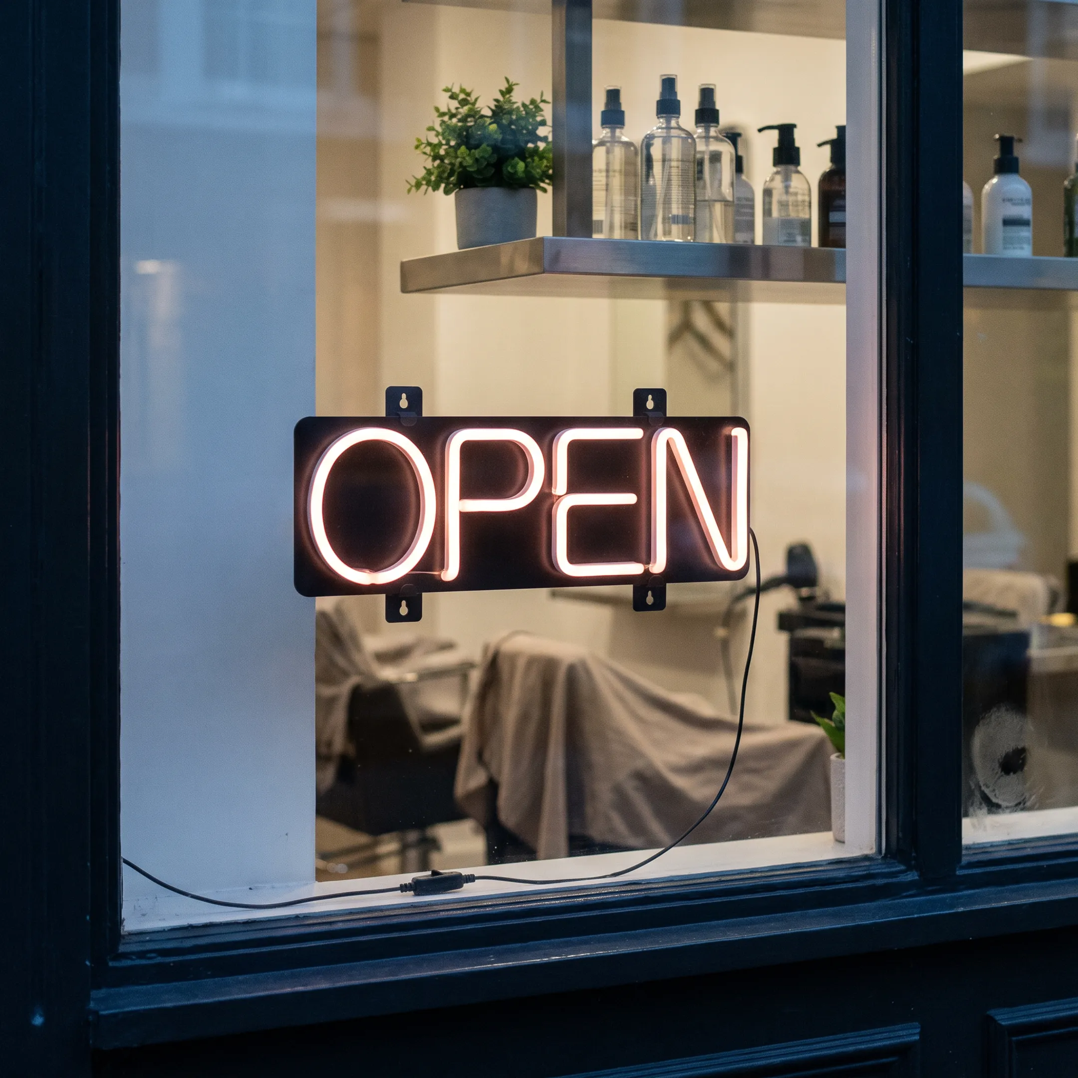 LED Open Sign in a beauty studio