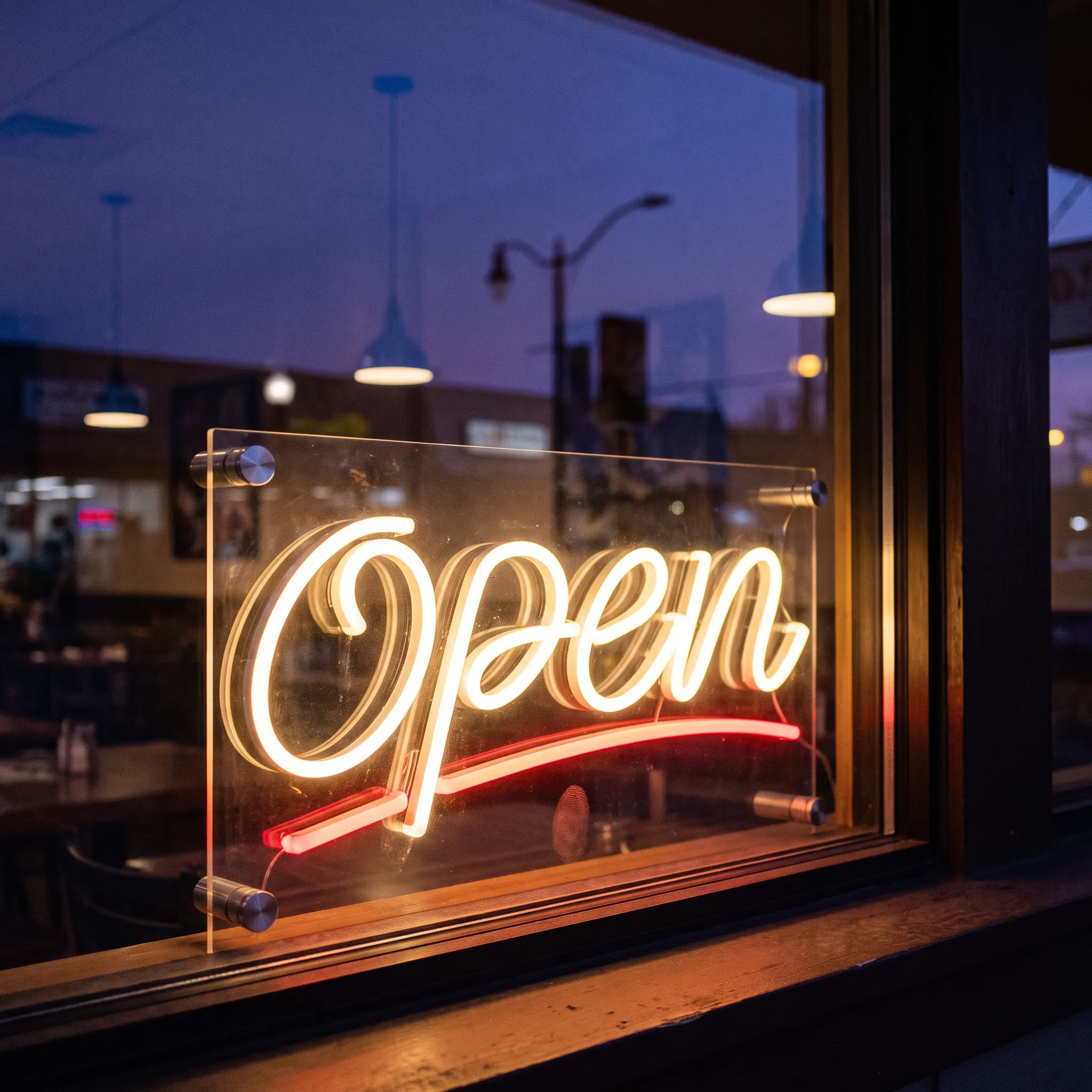 LED Open Sign in a restaurant