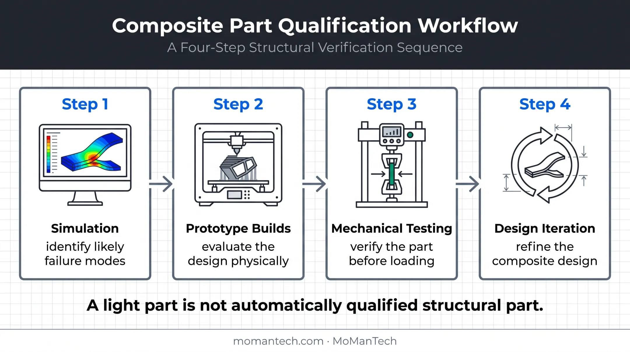 Composite part validation workflow from simulation through mechanical testing
