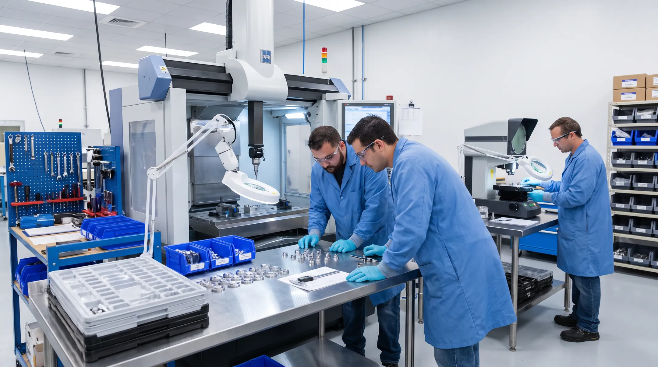 Company machining and inspection team producing Nitronic 60 medical components