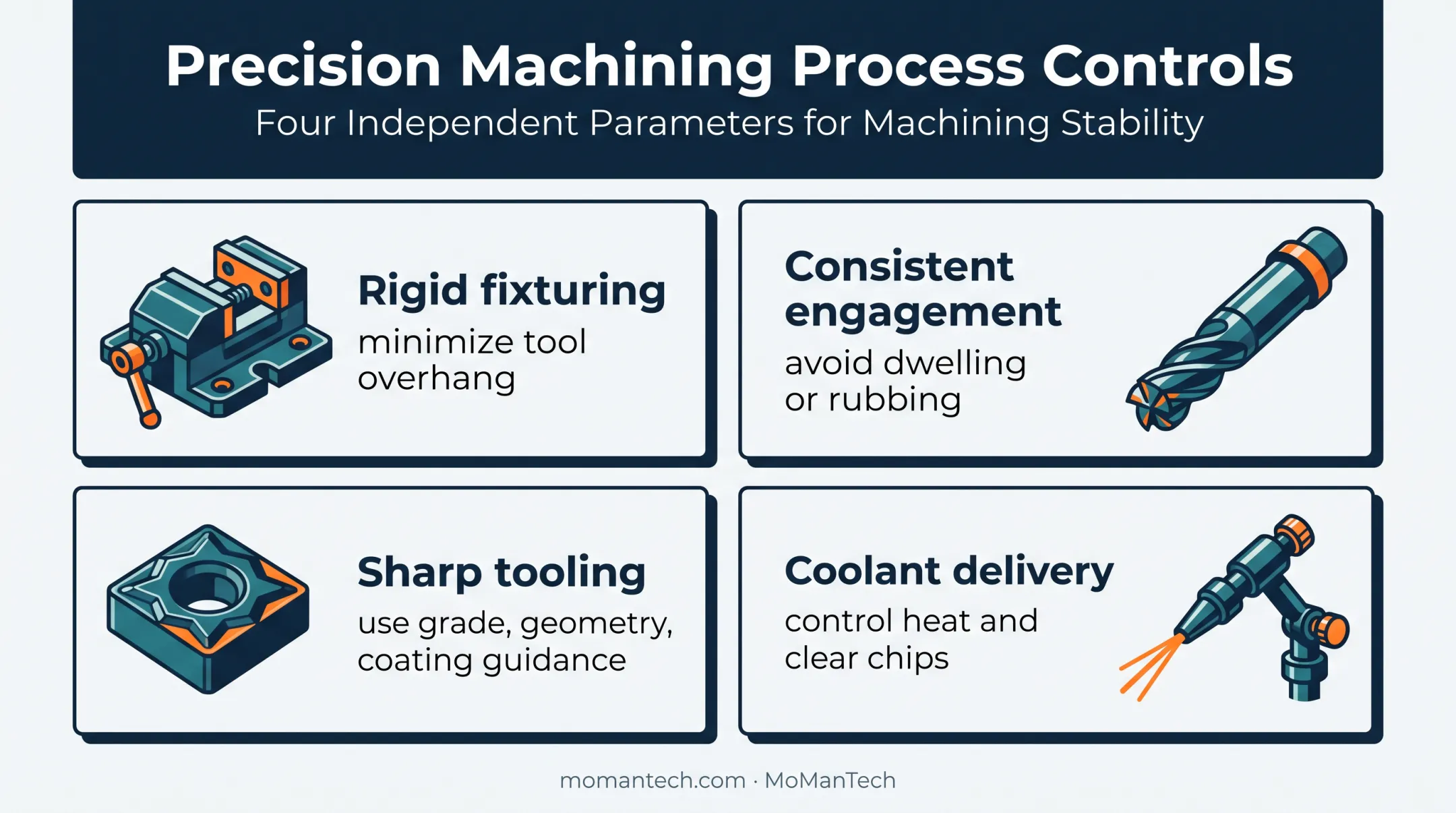 Four CNC machining controls for Nitronic 60 production