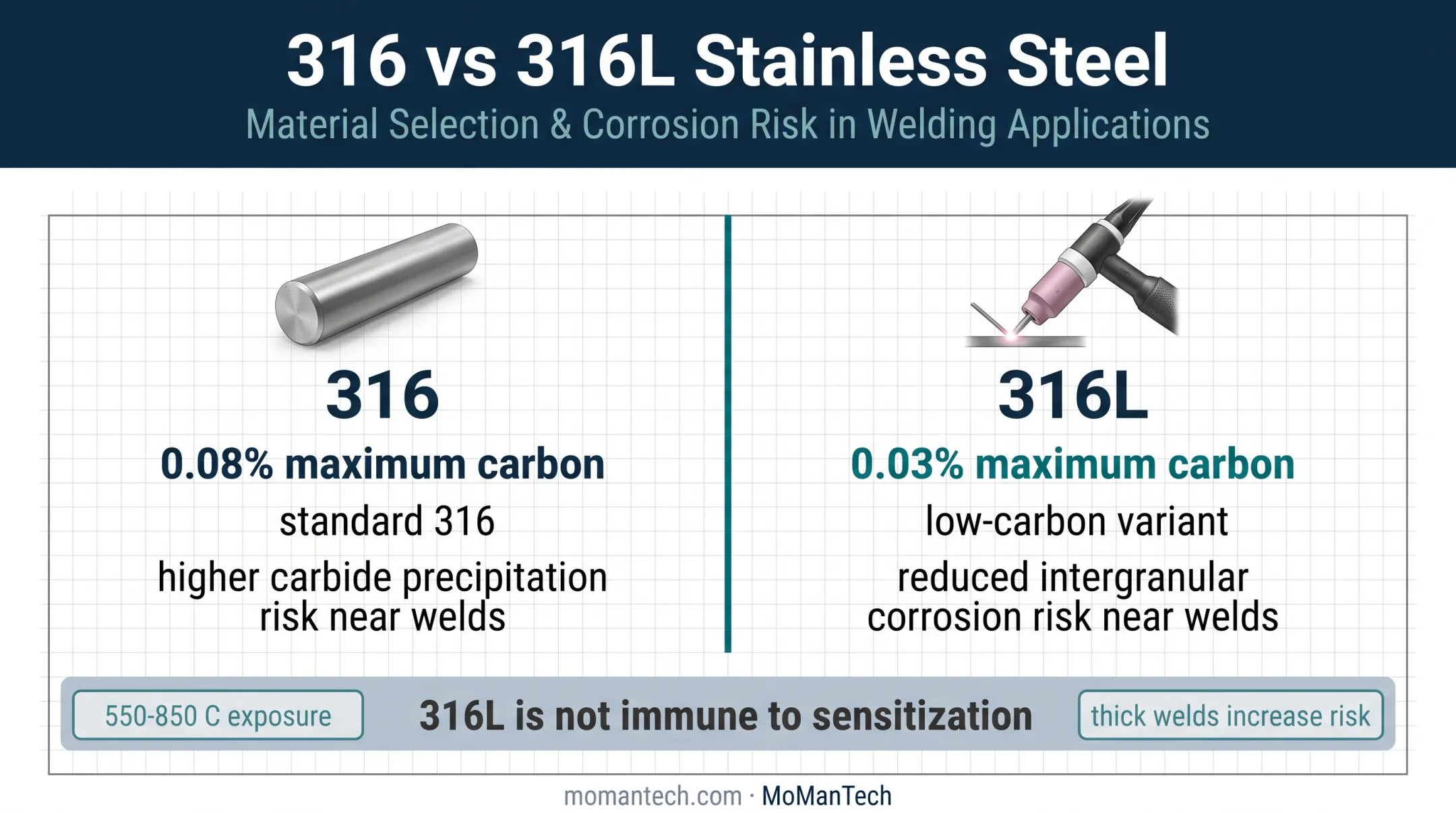 316 versus 316L carbon content and welding suitability comparison