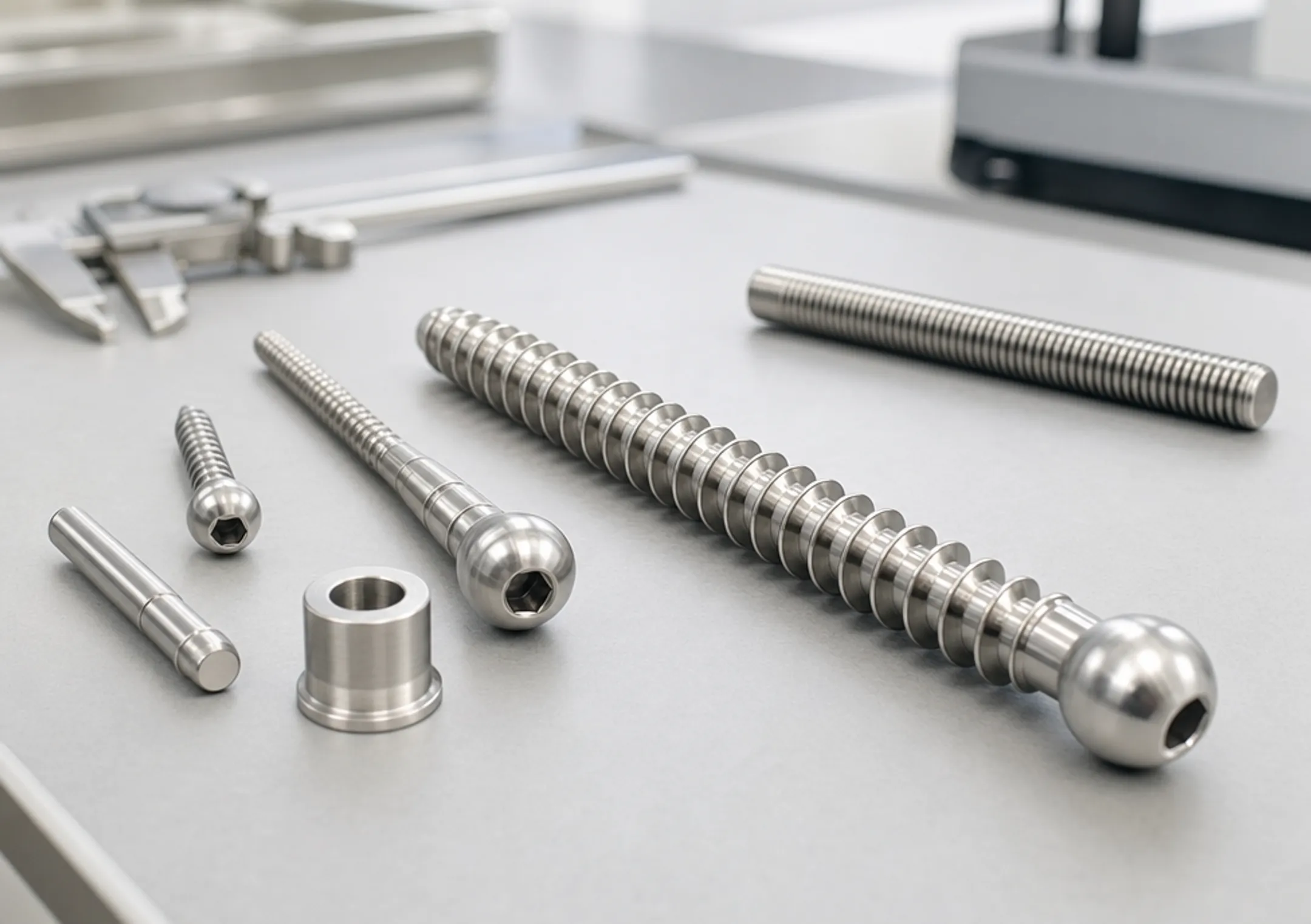 CNC-turned orthopedic bone screws and cylindrical medical components