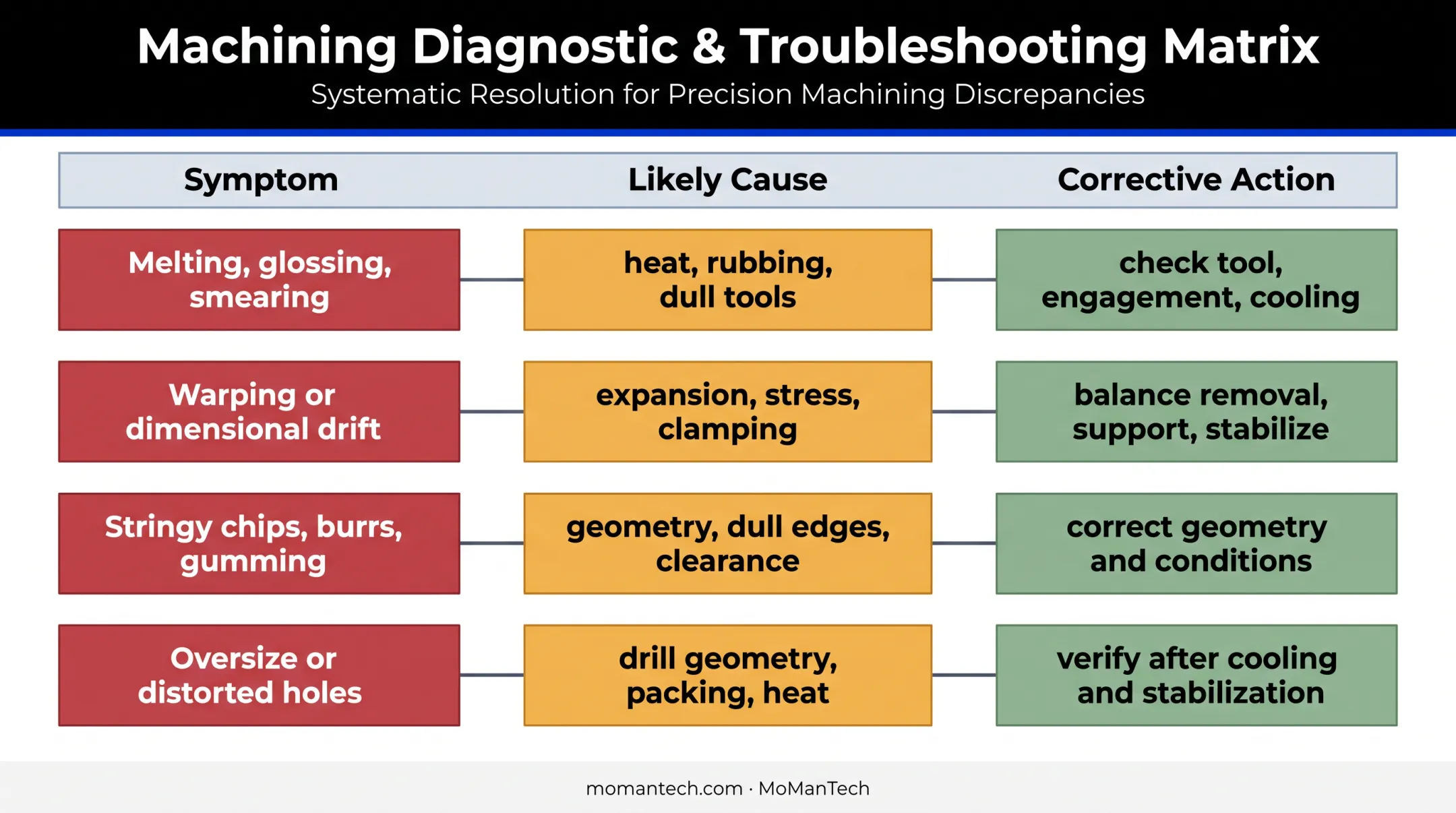 UHMWPE machining defect diagnosis and corrective action chart