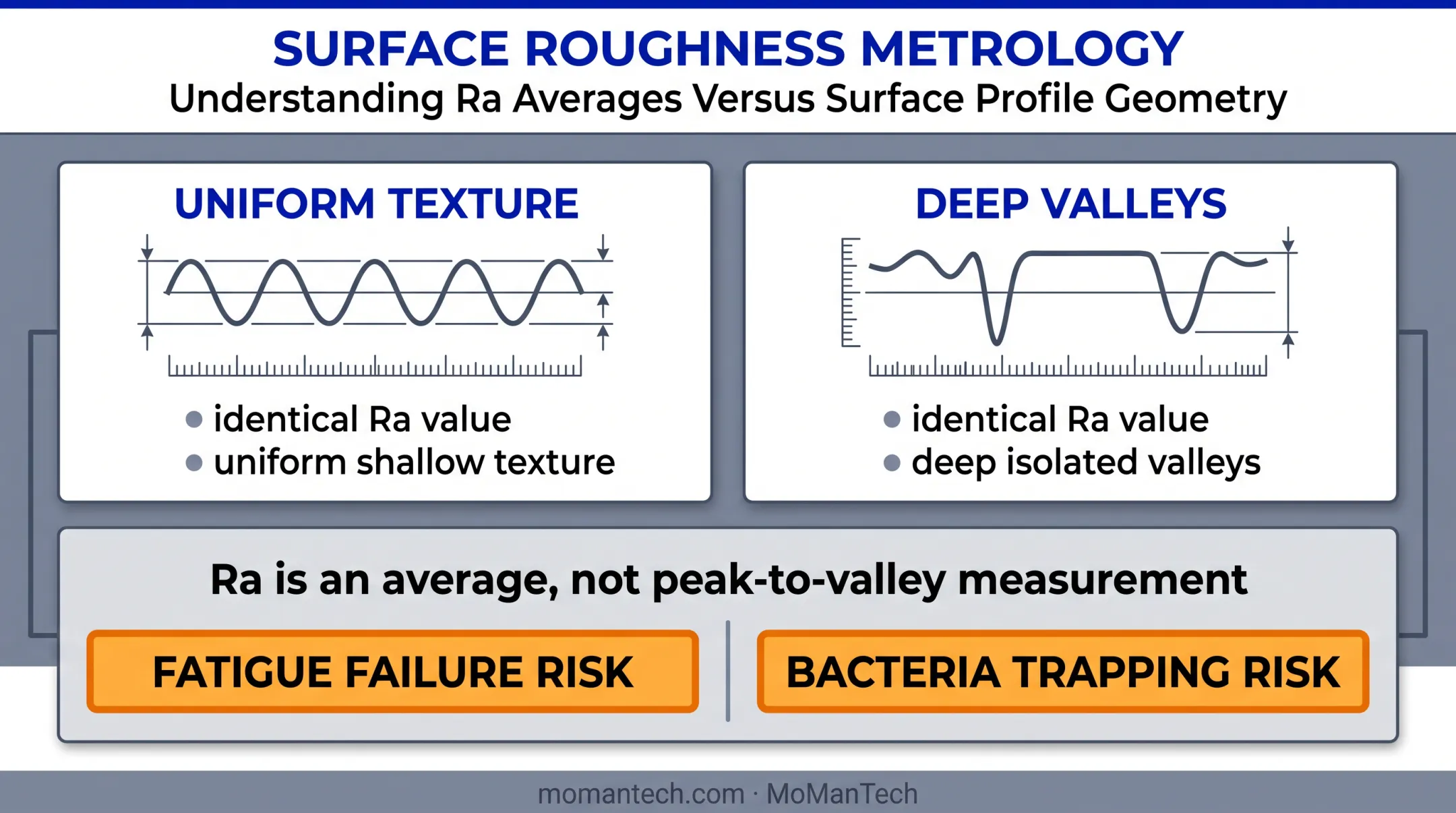 Ra measurement comparison showing identical averages and different surface profiles