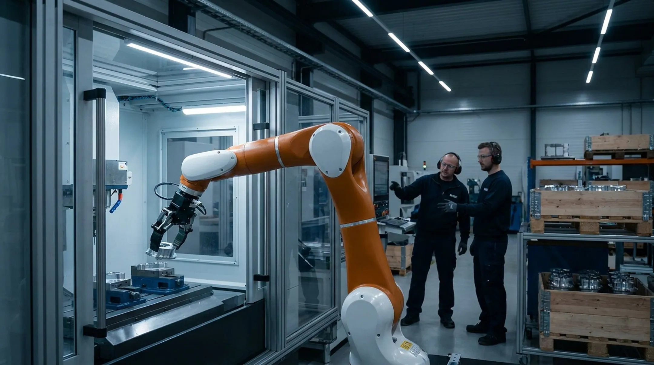 Medical device machining facility with cobot-assisted high-volume mill production