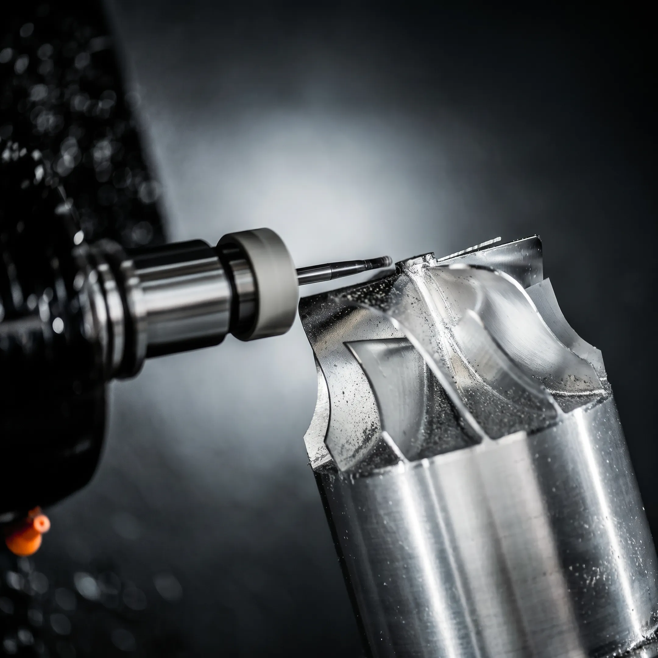 Engineered spinal device component undergoing precision inspection near advanced machining equipment