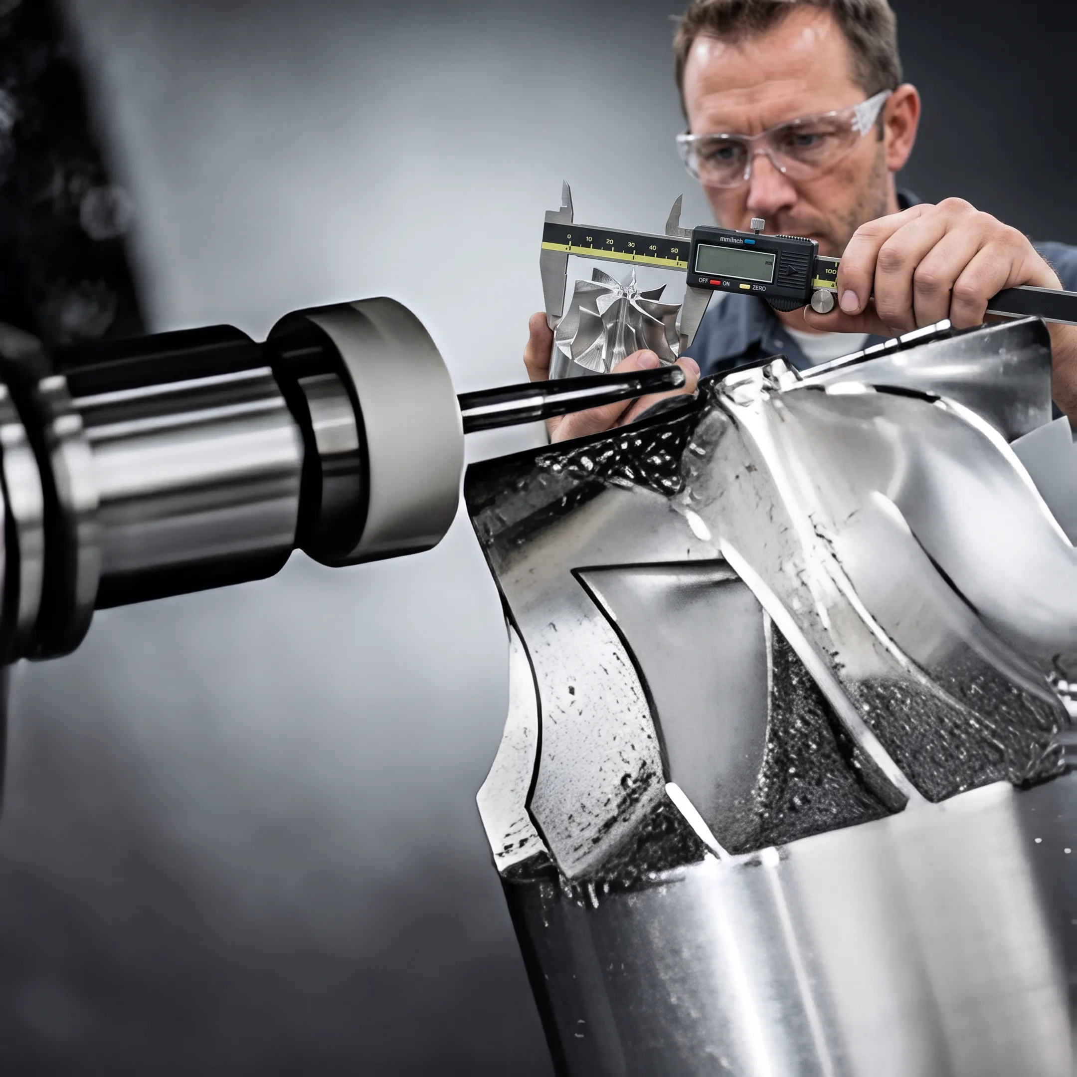 CNC machinist inspecting a precision orthopedic prototype