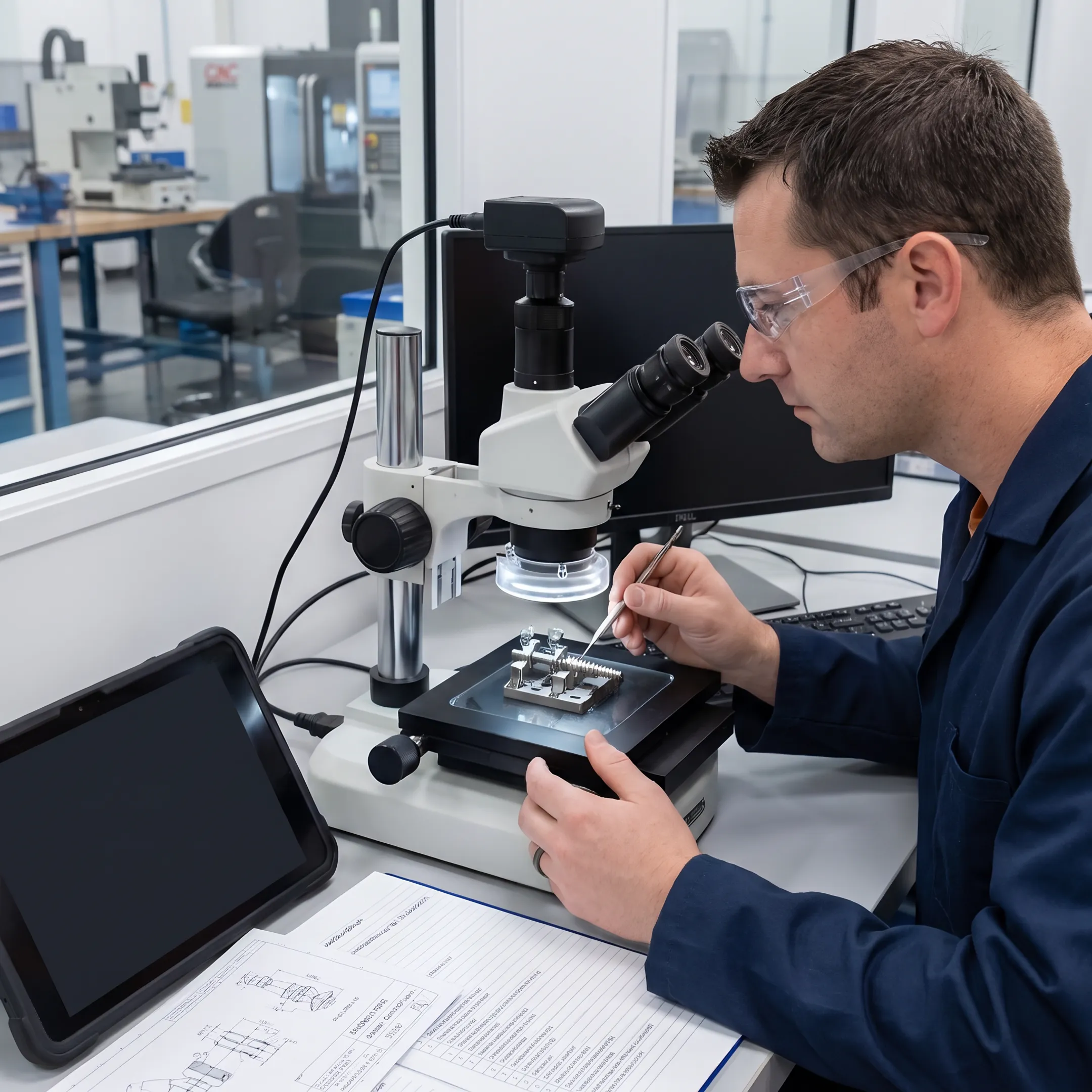 Engineer reviewing a precision machined orthopedic component