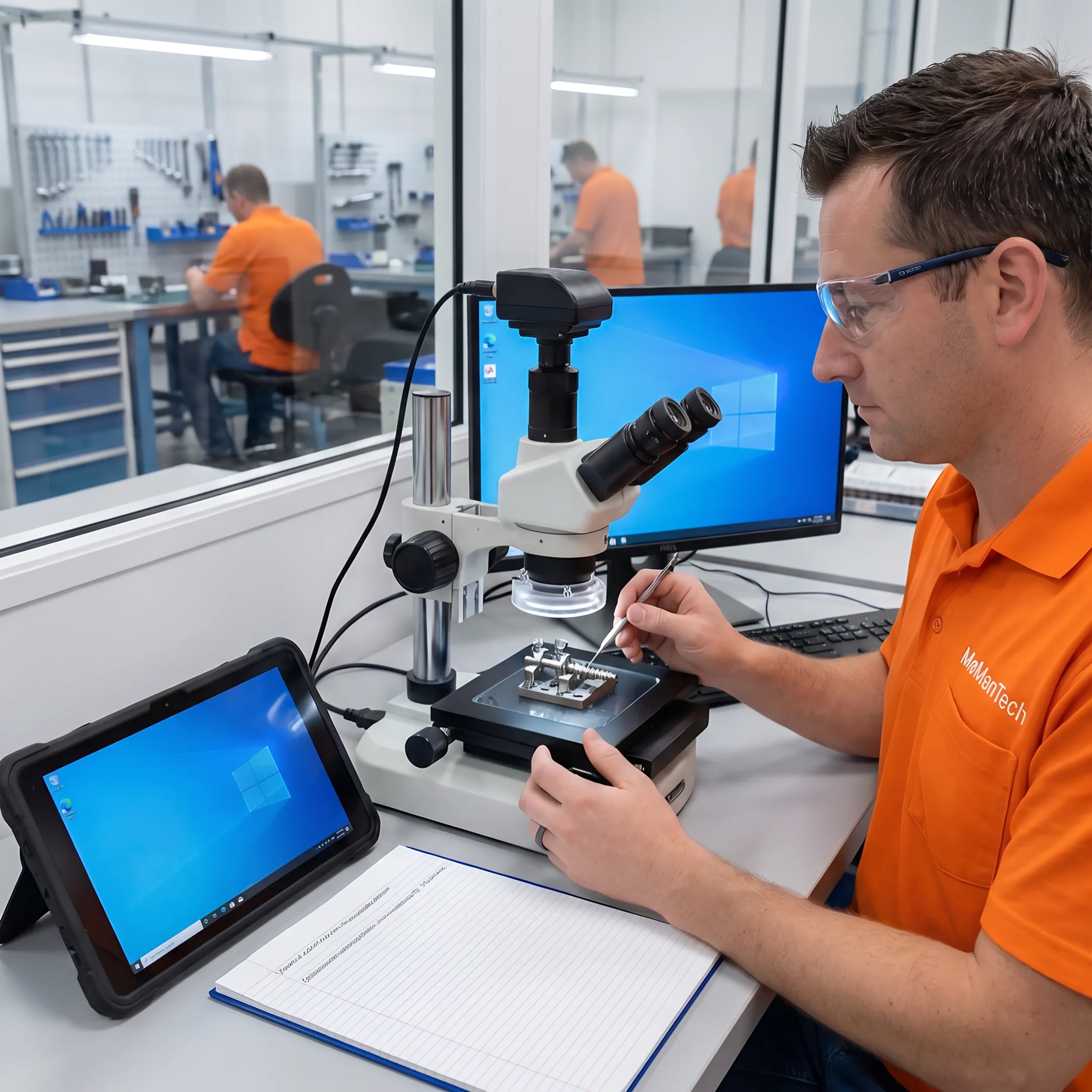 Precision orthopedic component being measured during quality inspection