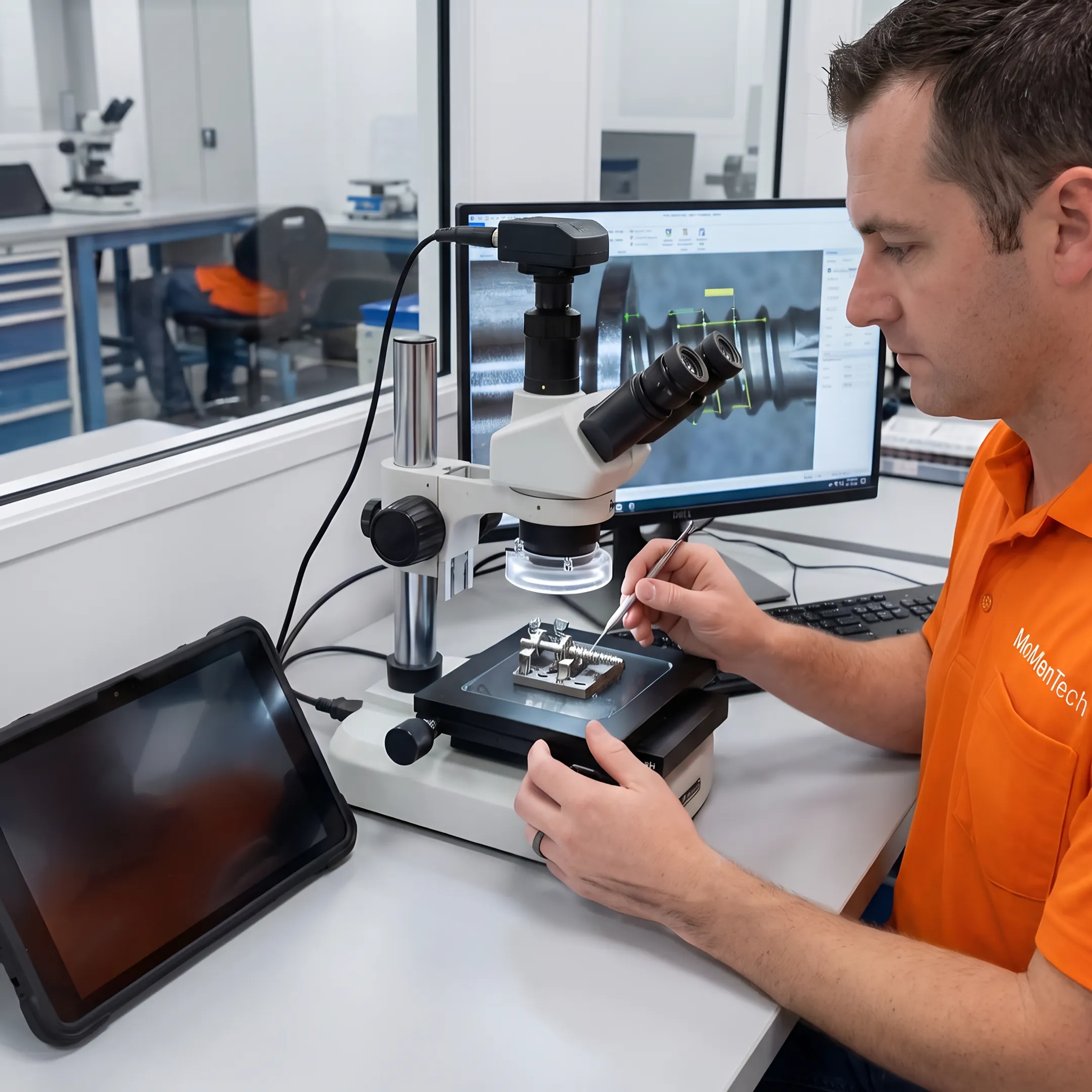 Orthopedic plate component undergoing precision inspection