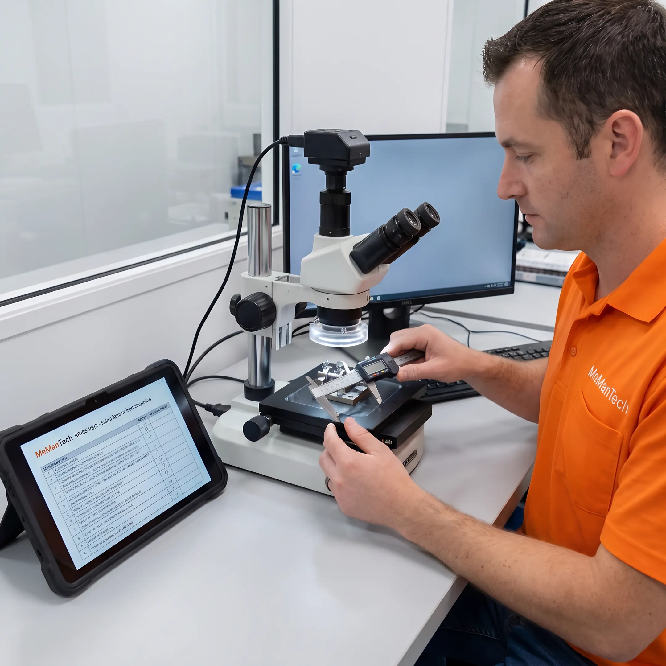Engineer inspecting a precision orthopedic replacement component