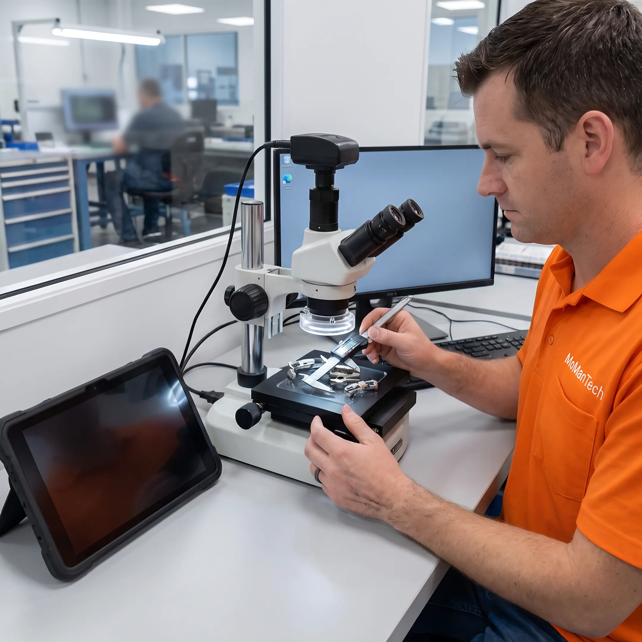 Machinist inspecting cervical retractor system components