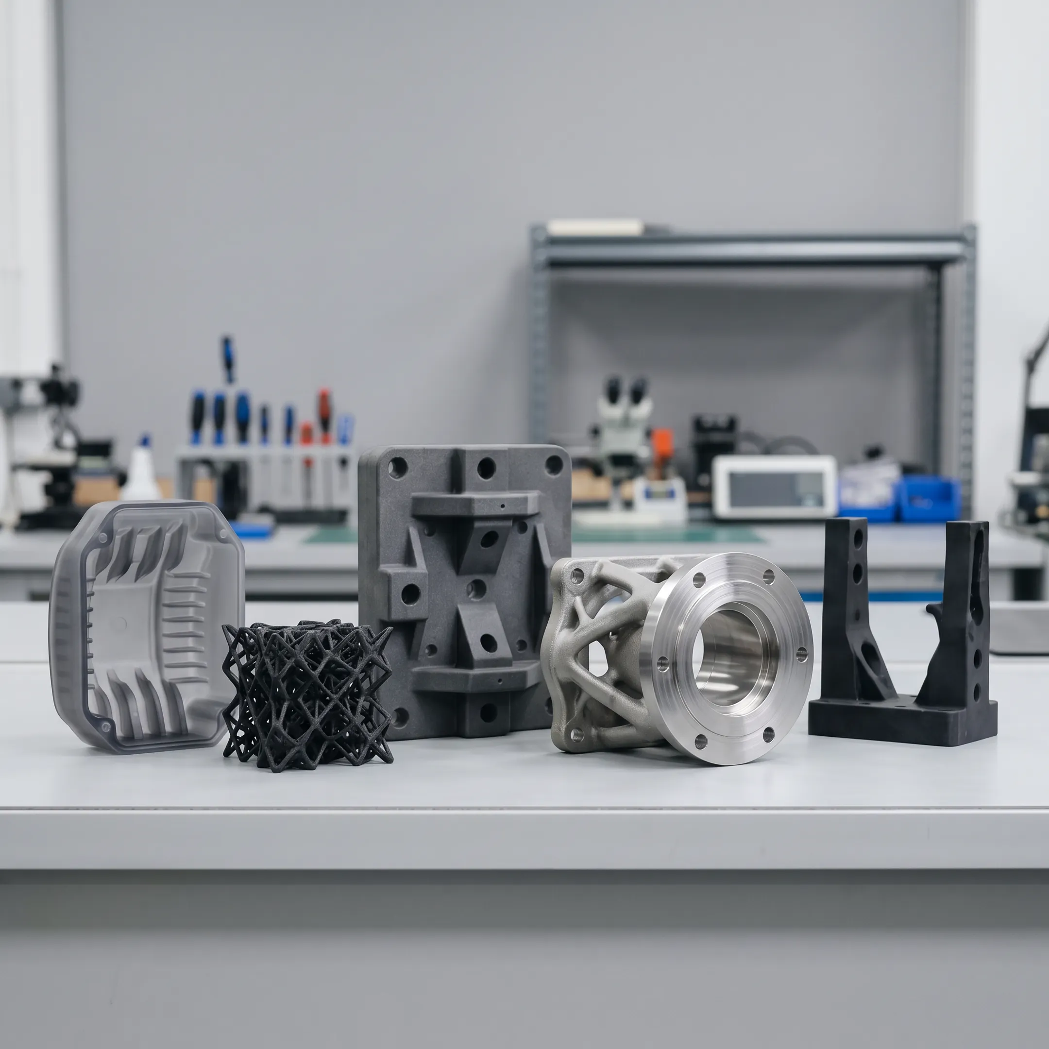 Precision 17-4 stainless steel printed component beside manufacturing equipment
