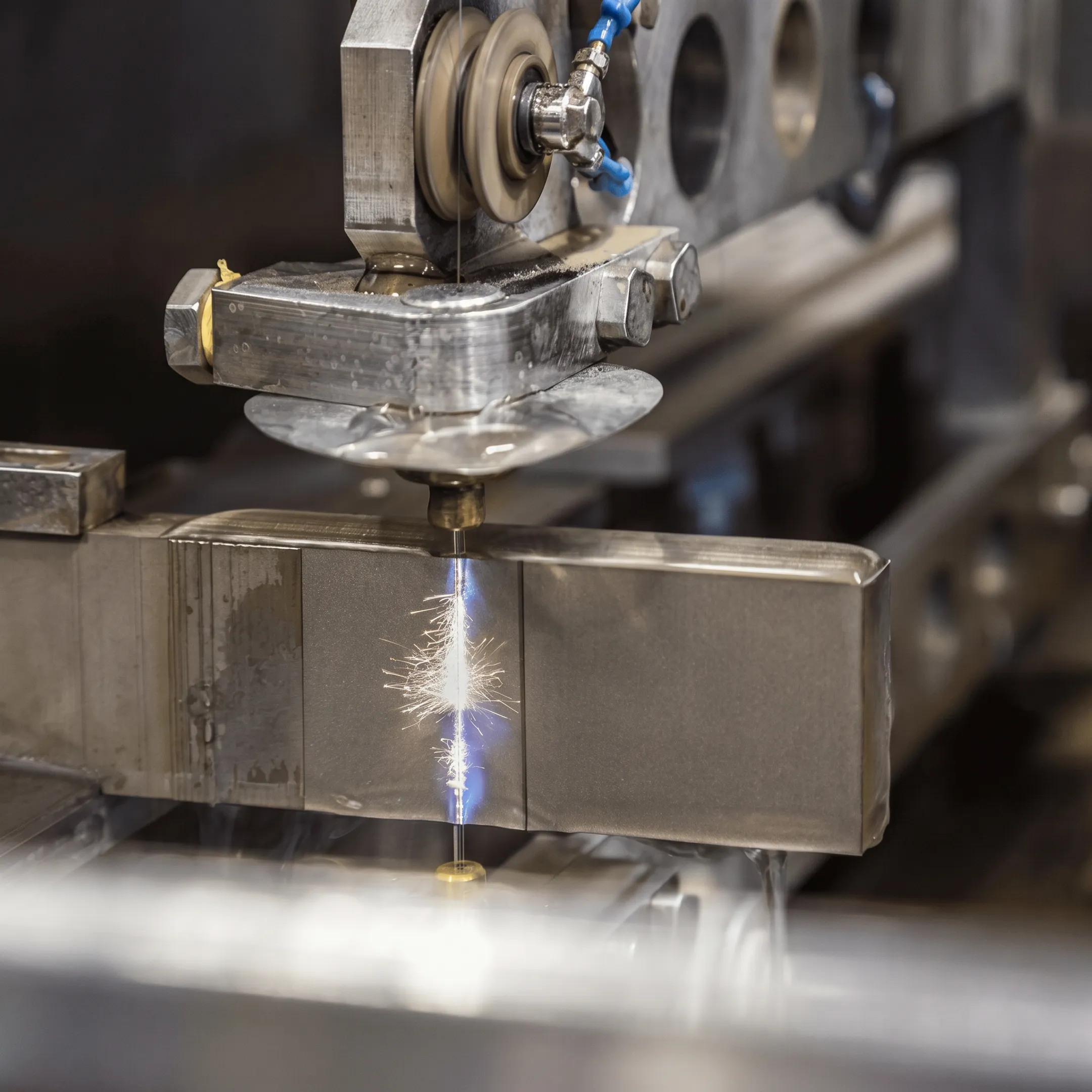 Wire EDM machine cutting a precision medical-device component