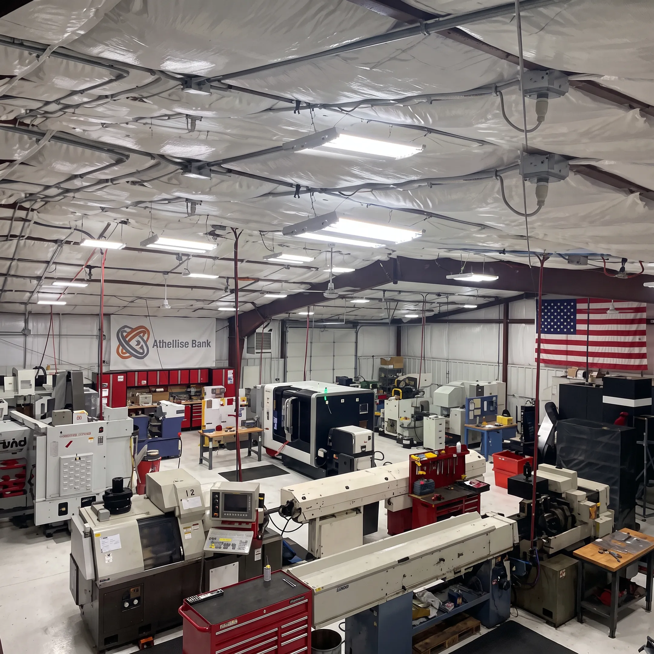 Precision orthopedic device prototypes arranged beside machining equipment